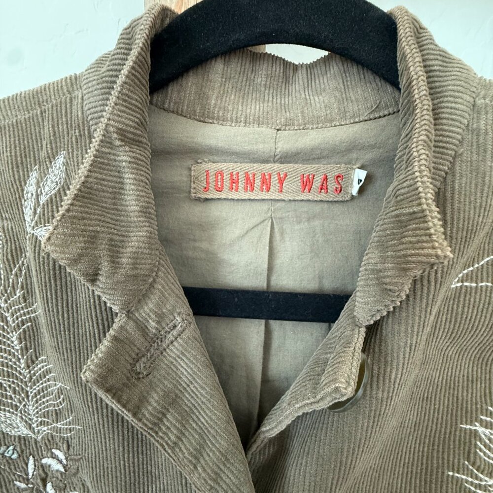 VTG Johnny Was Light Brown w/ Embroidery Long Corduroy Jacket Sz S - Picture 5 of 7